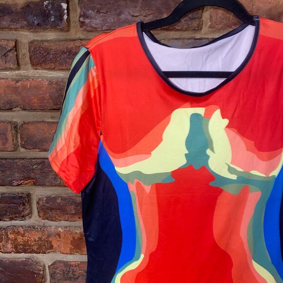 Blush Mark Abstract Body Print Short Sleeve Mini T-Shirt Dress Women's Size XL - Picture 2 of 6